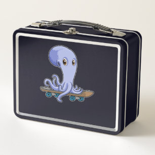 Kraken als Skater mit Skateboard Metall Brotdose