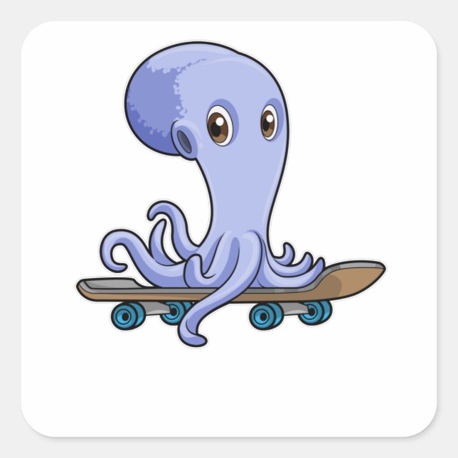 Kraken als Skater mit Skateboard Quadratischer Aufkleber (Vorderseite)