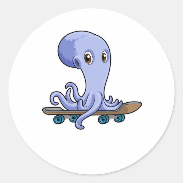 Kraken als Skater mit Skateboard Runder Aufkleber (Vorderseite)
