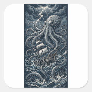 Kraken-Angriffs-Aufkleber Quadratischer Aufkleber