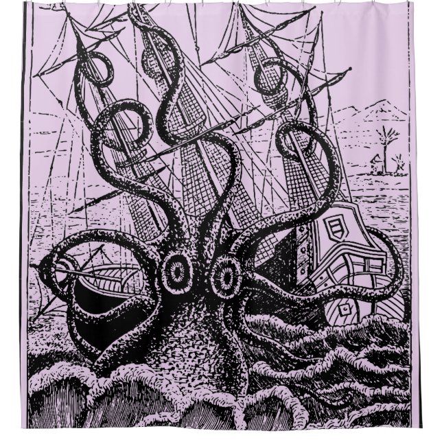 Kraken Attack lila Duschvorhang (Vorderseite)