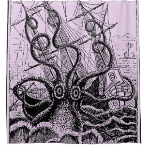 Kraken Attack rideau de douche violet