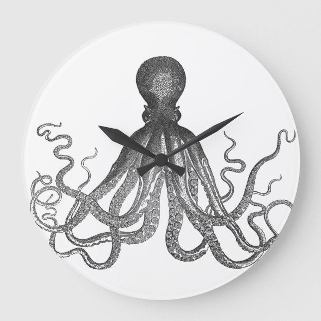 Kraken - Black Giant Octopus / Cthulu Große Wanduhr (Vorderseite)