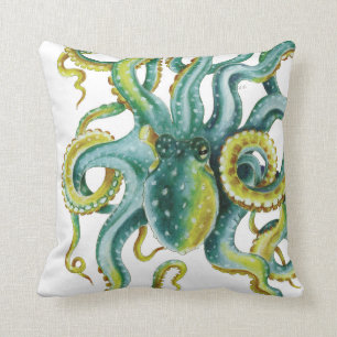 Kraken-blaue Aquarell-Kunst Kissen