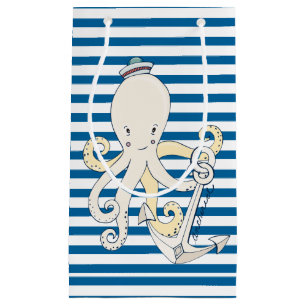 Kraken-blauer und weißer horizontaler Streifen Kleine Geschenktüte