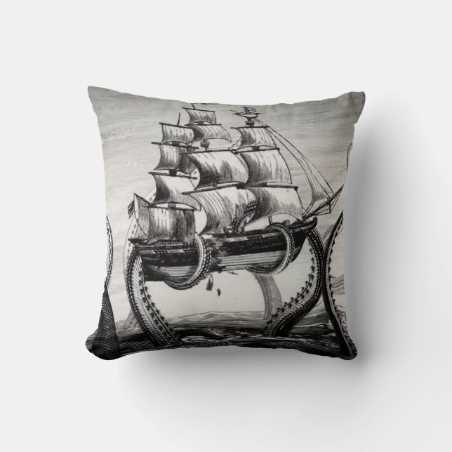Kraken, das Piraten/Segelschiff 20" Kissen hält (Vorderseite)