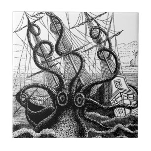 Kraken Eatting ein Segelschiff Fliese