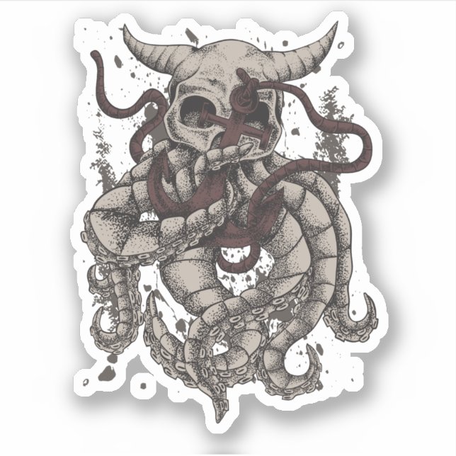 Kraken Evil Horned Skull Octopus Tentacles Anchor Aufkleber (Vorderseite)