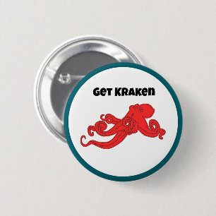 Kraken haben Spaß Retro roter Oktopus Cartoon Button