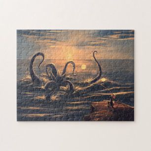 Kraken im Meer bei Sonnenuntergang
