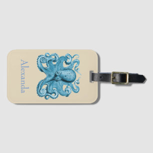 Kraken in blau und bräunlich Personalisiert Gepäckanhänger