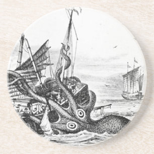 Kraken/Krake Eatting ein Piraten-Schiff, Sandstein Untersetzer