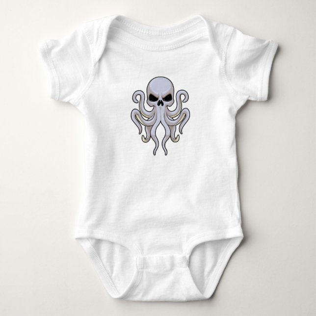 Kraken mit 8 Armen und Schädel Baby Strampler (Vorderseite)