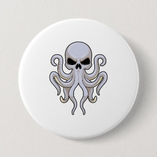Kraken mit 8 Armen und Schädel Button