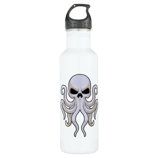 Kraken mit 8 Armen und Schädel Edelstahlflasche (Vorderseite)