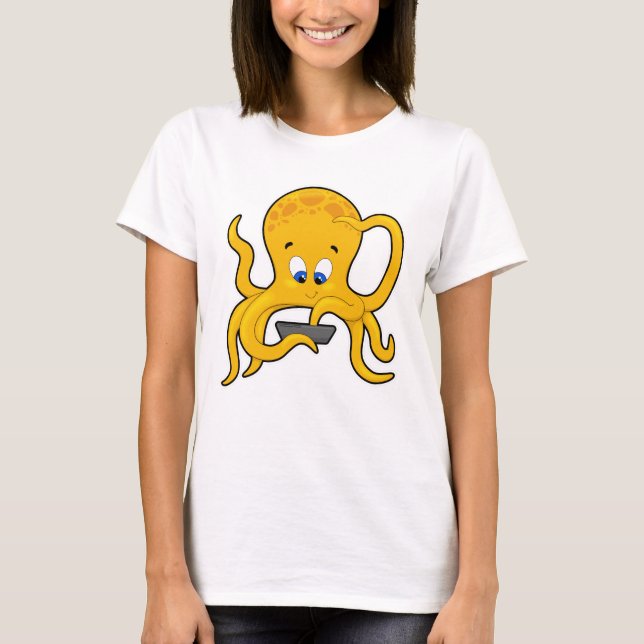 Kraken mit Laptop T-Shirt (Vorderseite)