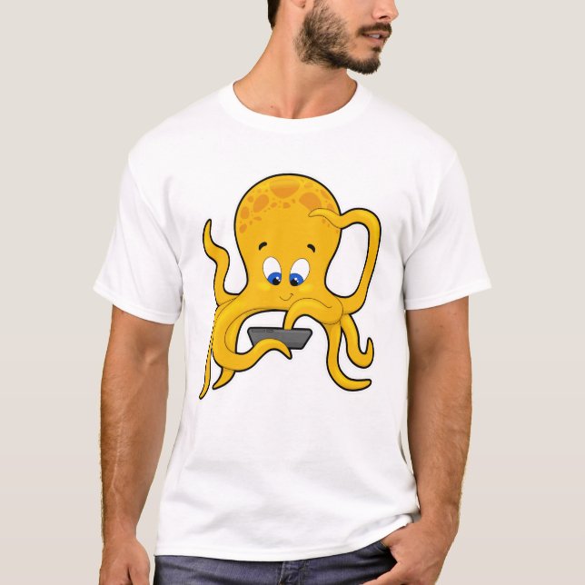 Kraken mit Laptop T-Shirt (Vorderseite)
