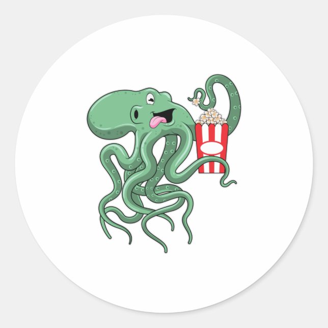 Kraken mit Popcorn Runder Aufkleber (Vorderseite)