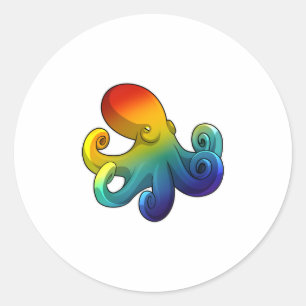 Kraken mit Regenbogen Runder Aufkleber