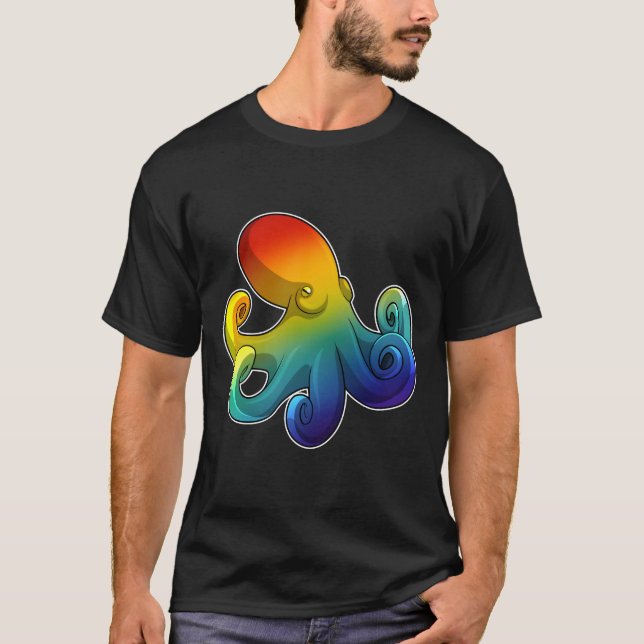 Kraken mit Regenbogen T-Shirt (Vorderseite)