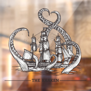 Kraken Octopus Segelschiff nautisch Fensteraufkleber