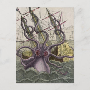 Kraken/Oktopus, die ein Piratenschiff essen, Farbe Postkarte