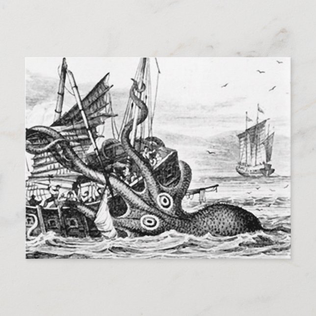 Kraken/Oktopus, die ein Piratenschiff essen, schwa Postkarte (Vorderseite)