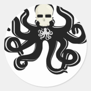 KRAKEN SCHÄDEL-TÄTOWIERUNGS-KUNST-DRUCK RUNDER AUFKLEBER
