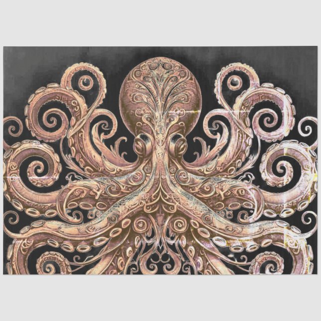 Kraken Steampunk Octopus Ornate Gold Black Seidenpapier (Vorderseite)