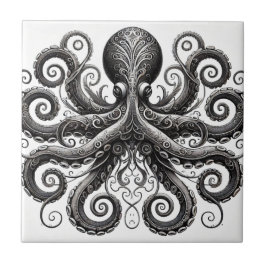 Kraken Steampunk Octopus Verziert Black Fliese