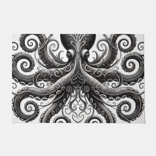 Kraken Steampunk Octopus Verziert Black Fußmatte (Vorderseite)