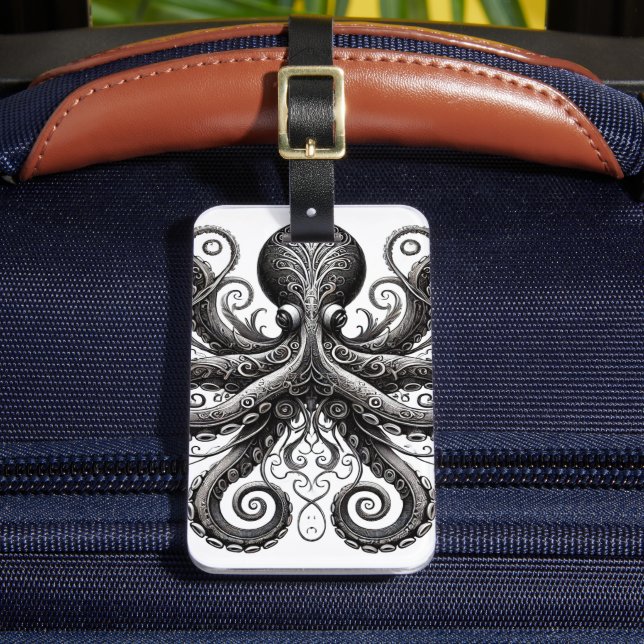 Kraken Steampunk Octopus Verziert Black Gepäckanhänger (Vorderseite Insitu 2)