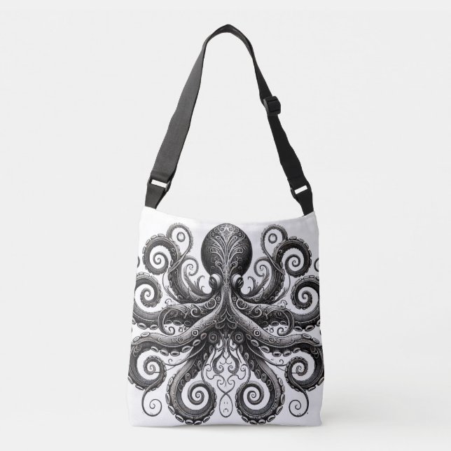 Kraken Steampunk Octopus Verziert Black Tragetaschen Mit Langen Trägern (Vorderseite)