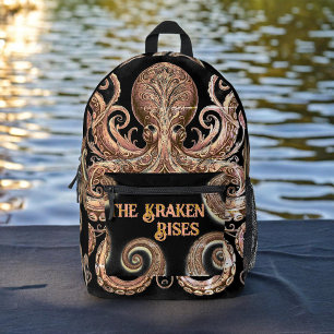 Kraken Steampunk Octopus Verziert Gold Black Bedruckter Rucksack