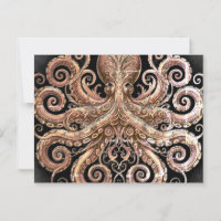 Kraken Steampunk Octopus Verziert Gold Black