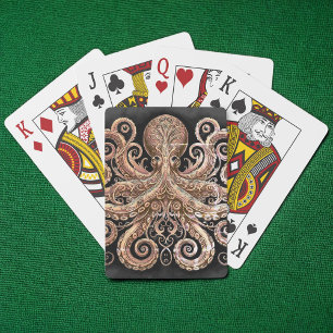 Kraken Steampunk Octopus Verziert Gold Black Spielkarten