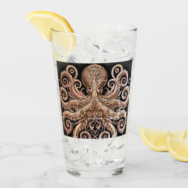 Kraken Steampunk Octopus Verziert Gold und Black Glas (Vorderseite Ice)