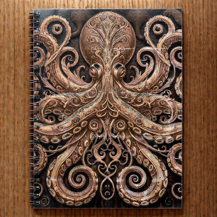 Kraken Steampunk Octopus Verziert Gold und Black Notizblock