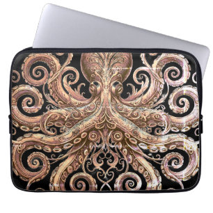 Kraken Steampunk Octopus Verziert Gold und Schwarz Laptopschutzhülle