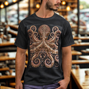 Kraken Steampunk Octopus Verziert Gold und Schwarz T-Shirt