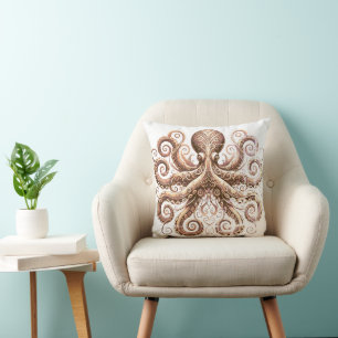 Kraken Steampunk Octopus Verziert Gold White Kissen