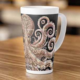 Kraken Steampunk Oktopus Verziert in Gold und Schw Milchtasse