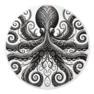 Kraken Steampunk Oktopus Verziert Schwarz Keramikknauf