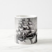 Kraken tenant la tasse de blanc de pirate/bateau