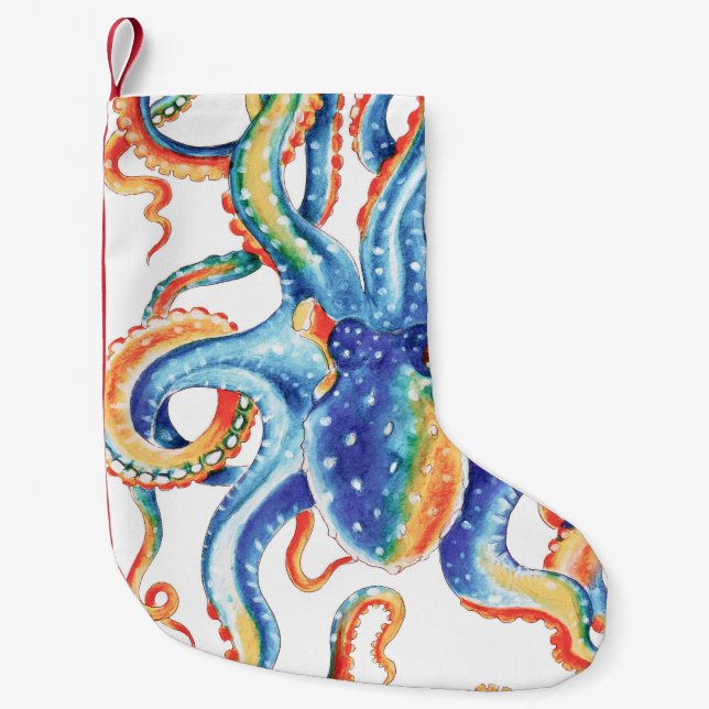 Kraken-Tentakel-bunte Aquarell-Kunst Kleiner Weihnachtsstrumpf (Vorderseite)