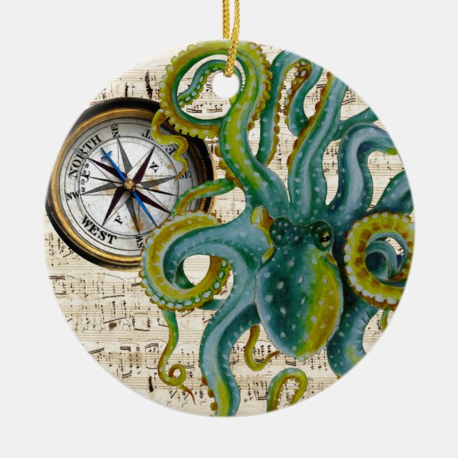 Kraken-Tentakel-Kompass-Musik Keramik Ornament (Vorne)