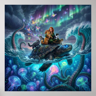 Kraken und die Welt-Schildkröte — Aurora Fantasy A Poster