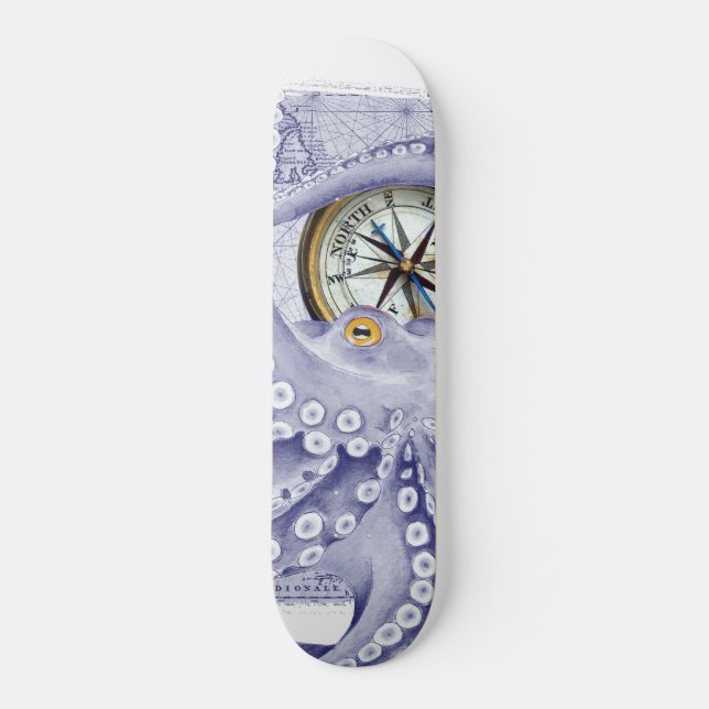 Kraken und Kompasse Lila Skateboard (Vorderseite)