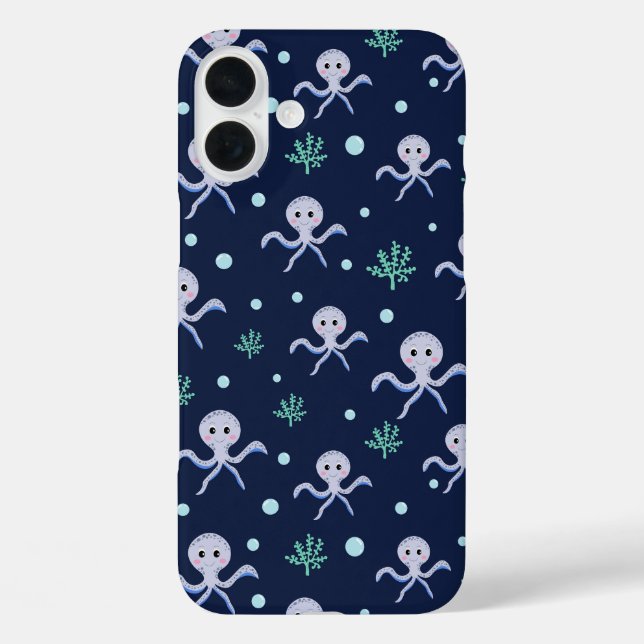 Kraken unter dem Meereskidsmuster iPhone 16 Plus Hülle (Rückseite)
