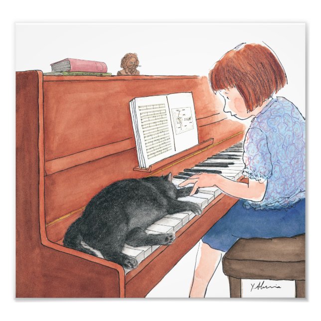Kramer die Katze, die auf dem Klavier schlummert Fotodruck (Vorne)